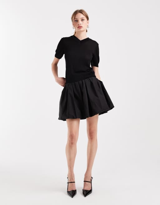 Pieces - Mini pofrok met hoge taille in zwart, 2 van 5