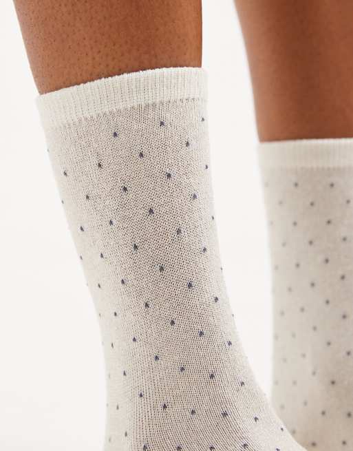 Pieces mini spot print glitter socks in white, 2 of 3