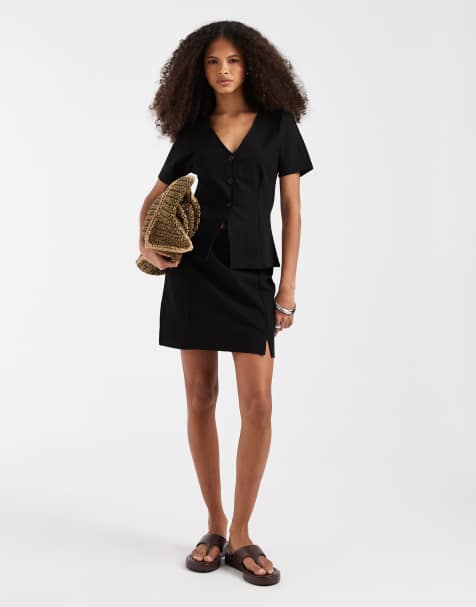 Pieces - Minigonna in jersey strutturato nera in coordinato - view 1
