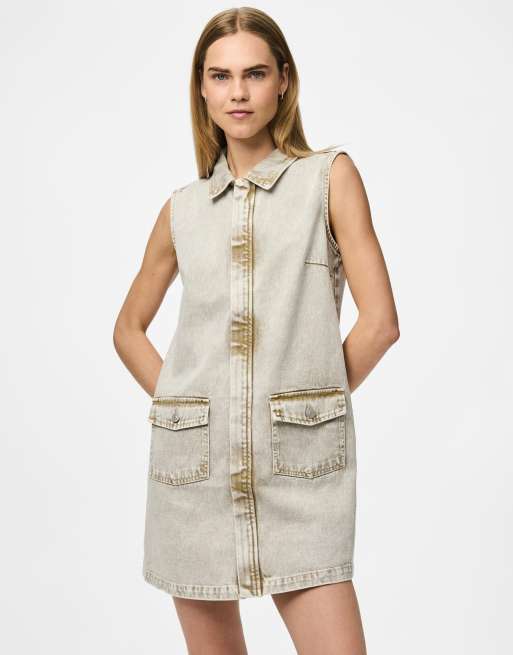 Pieces – Minikleid in Sandmuschel-Weiß