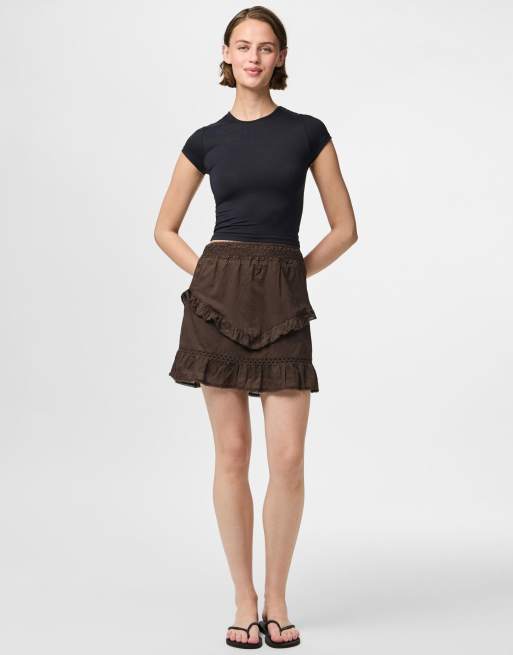 Pieces – Minirock in Delicioso-Braun