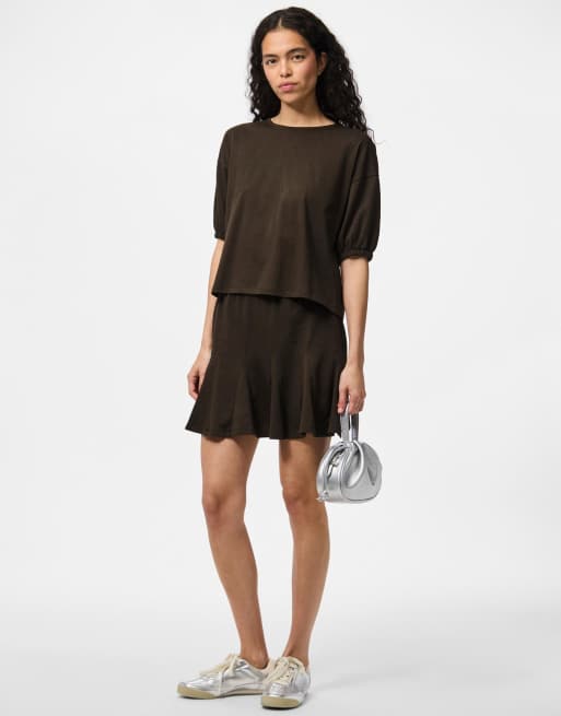 Pieces - Minirok in delicioso bruin