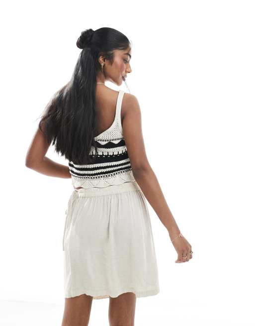 Pieces - Minirok van linnenmix in crème, 2 van 5