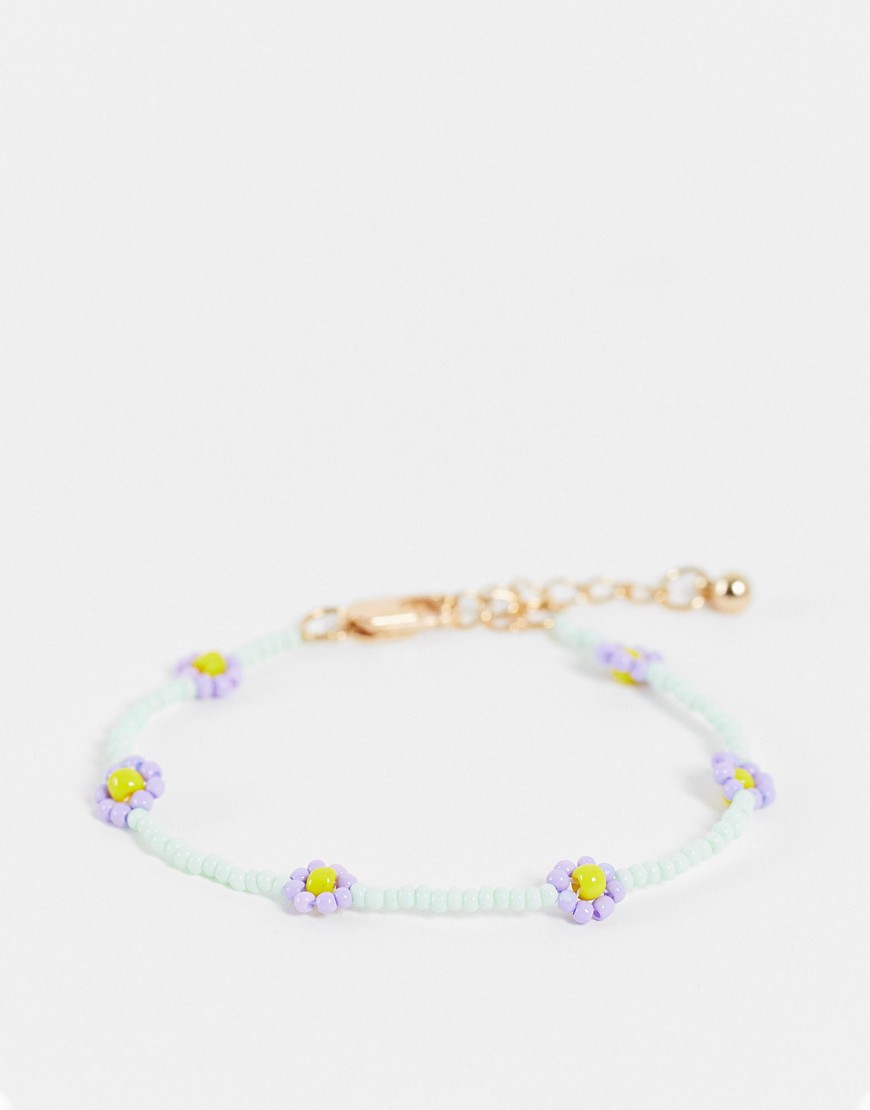Pieces – Mintgrönt pärlarmband med blommor-Flera
