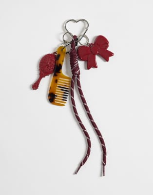 Pieces Mirror And Comb Bag Charm In Red