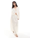 [Pieces] Pieces Mix and Match plisse maxi skirt in cream (part of a set)-White M Cloud dancer