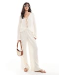 [Pieces] Pieces Mix and Match plisse wide leg pants in cream (part of a set)-White S Cloud dancer