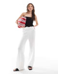 [Pieces] Pieces mix and match self stripe knitted wide leg pants in off white XS Cloud Dancer