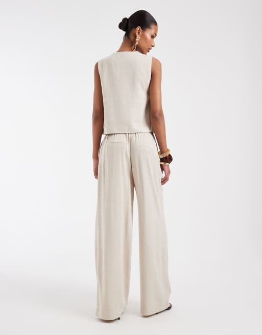 Pieces - Mix en match - Elegante broek met wijde pijpen in warm grijs, 4 van 5