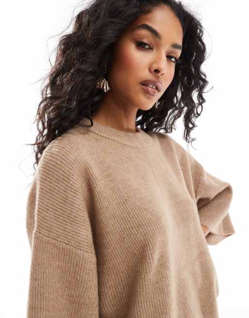 Pieces - Mix en match - Gebreide cropped coltrui in taupe, deel van co-ord set, 3 van 4