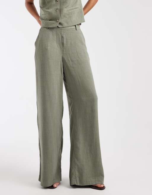 Pieces - Mix en match - Getailleerde broek met wijde pijpen in donkergroen, 2 van 5