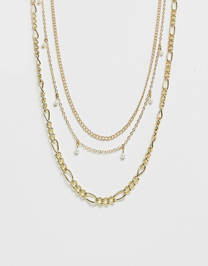 Pieces - mix - halskæde med kæde og perle-Guld