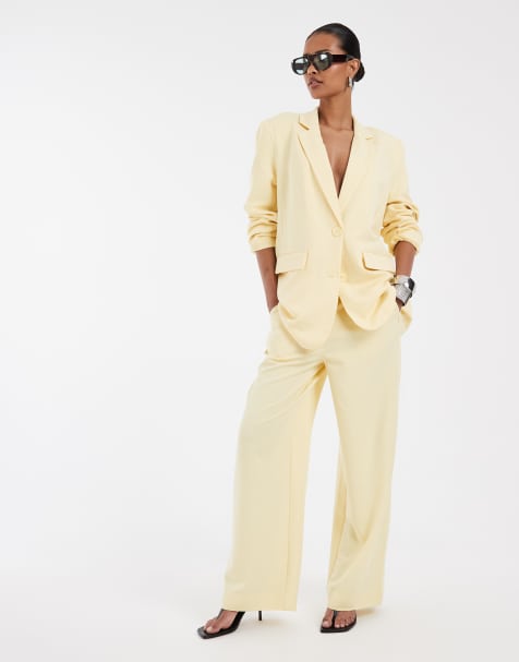Pieces - Mix & Match - Blazer sartoriale oversize e pantaloni sartoriali a vita alta con fondo ampio giallo pallido - view 1