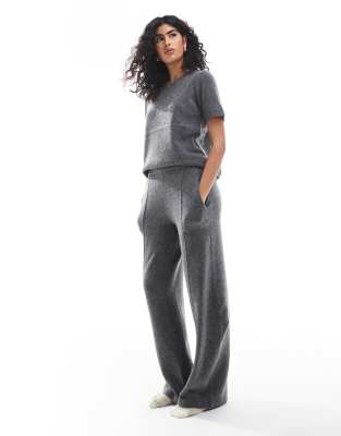Pieces Mix & Match Cozy Knitted Wide Leg Sweatpants In Gray