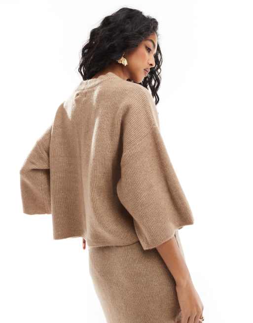 Pieces Mix & Match cropped jumper in taupe (part of a set), 2 of 4