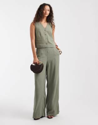 Pieces - Mix & Match - Elegante Hose in Dunkelgrün mit weitem Bein