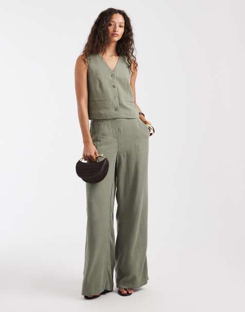 Pieces – Mix & Match – Elegante Hose in Dunkelgrün mit weitem Bein - view 1