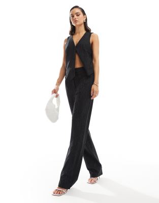 Pieces Mix & Match Glitter Pinstripe Pants In Black