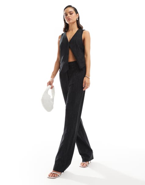Pieces – Mix & Match – Hose in Schwarz mit glitzernden Nadelstreifen, Kombiteil - view 1