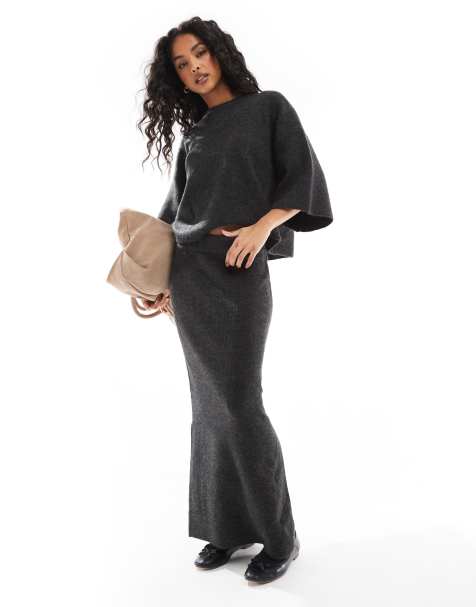Pieces Mix & Match knitted maxi skirt in charcoal (part of a set) - view 1