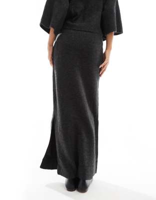 Pieces Mix & Match Knitted Maxi Skirt In Gray