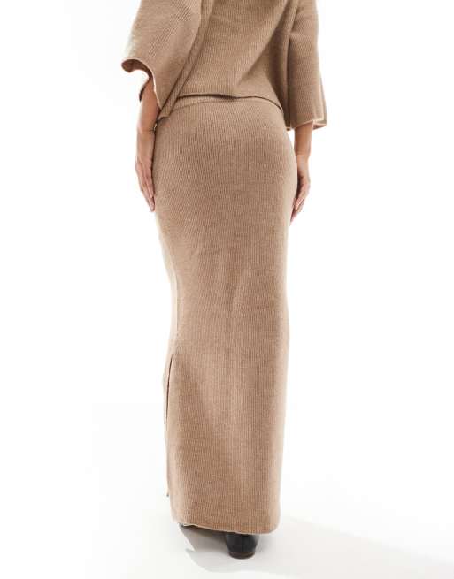 Pieces mix & match knitted maxi skirt in taupe - part of a set