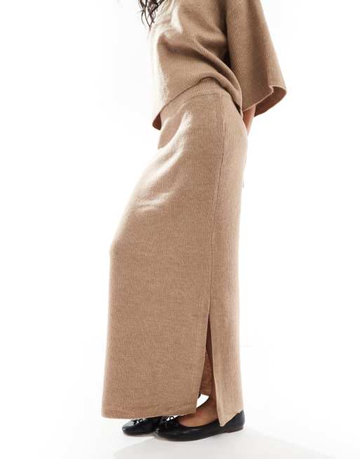 Pieces mix & match knitted maxi skirt in taupe - part of a set