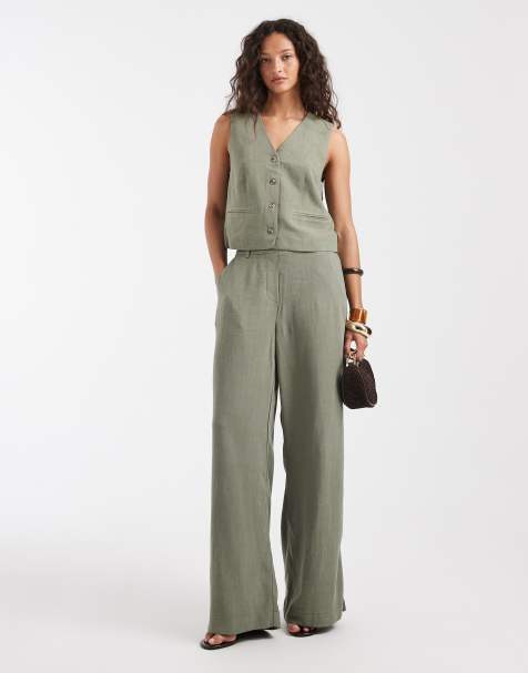 Pieces mix & match tailored waistcoat and trousers in dark green - view 1