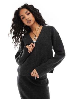 mix & match v neck cardigan in charcoal - part of a set-Gray