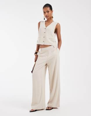 Pieces Mix & Match Wide Leg Tailored Pants In Neutral