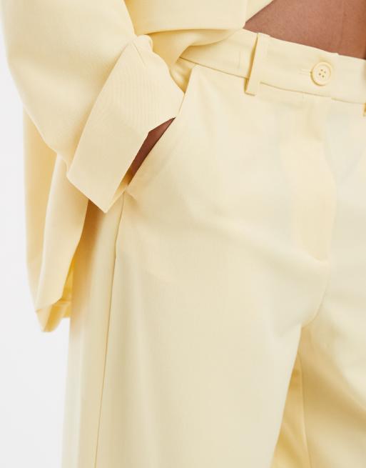 Pieces – Mixa och matcha – Blekgula, figursydda byxor med hög midja och vida ben, 5 av 5