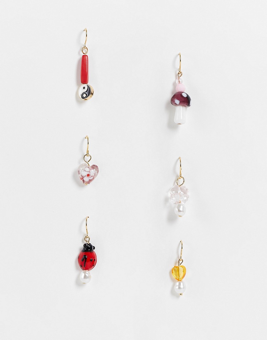 Pieces mixed charm drop earring multipack in multi