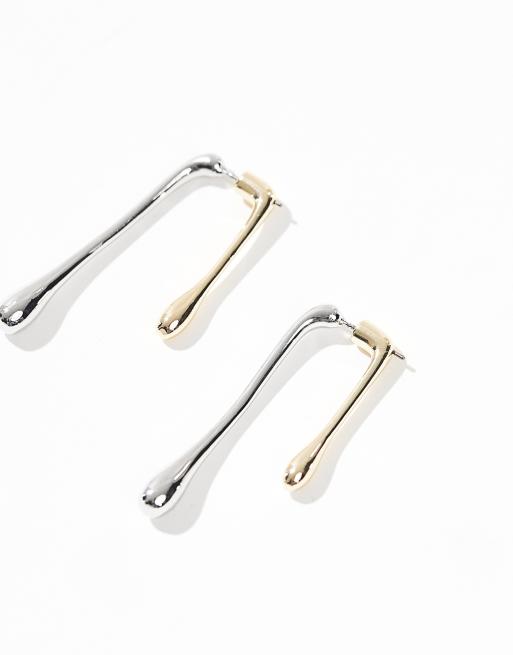 Pieces mixed metal drop earrings in gold and silver, 2 of 4