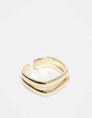 molten effect double ring in gold tone