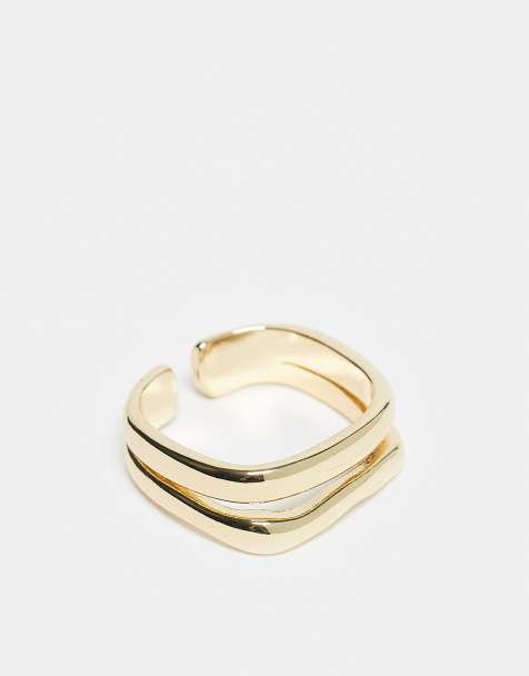 Pieces molten effect double ring in gold - view 1
