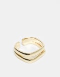 [Pieces] Pieces molten effect double ring in gold One Size Gold colour