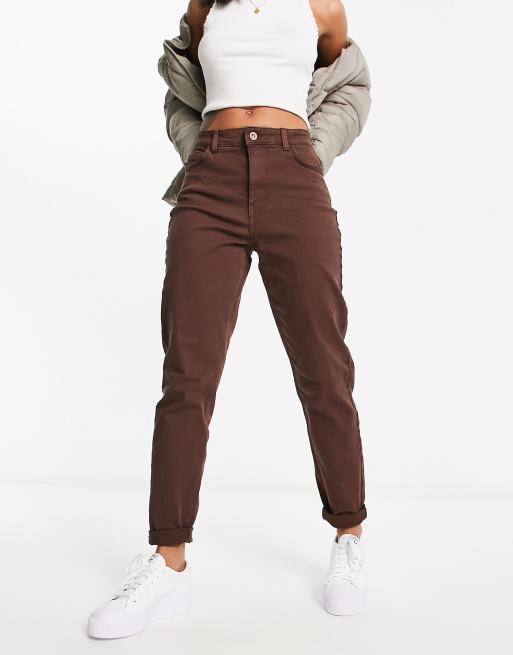 Pieces - Mom jeans met halfhoge taille in bruin