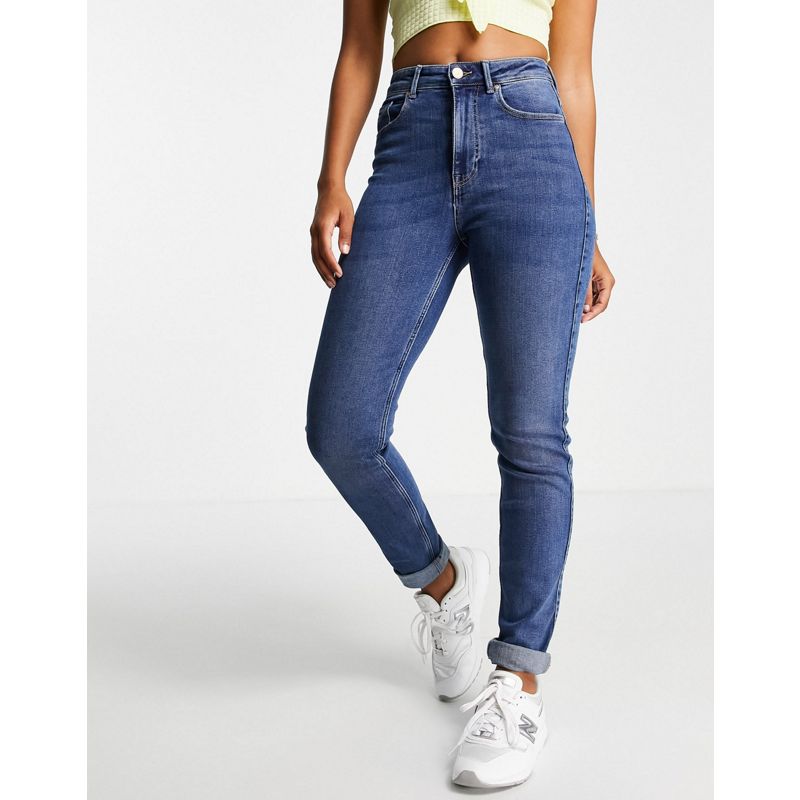 PhxJz Jeans slim Pieces - Mom jeans slim a vita alta lavaggio blu medio