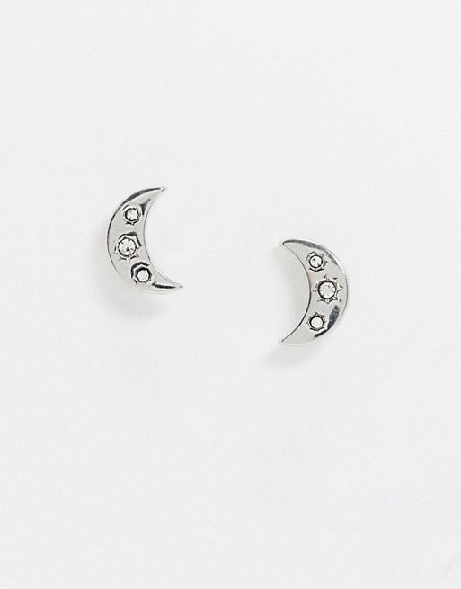 Pieces moon earrings with diamante studs in silver