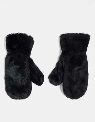 Pieces - Moufles en fausse fourrure - Noir