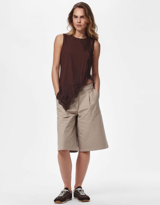 Pieces mouwloze top in donkerbruin, 3 van 7
