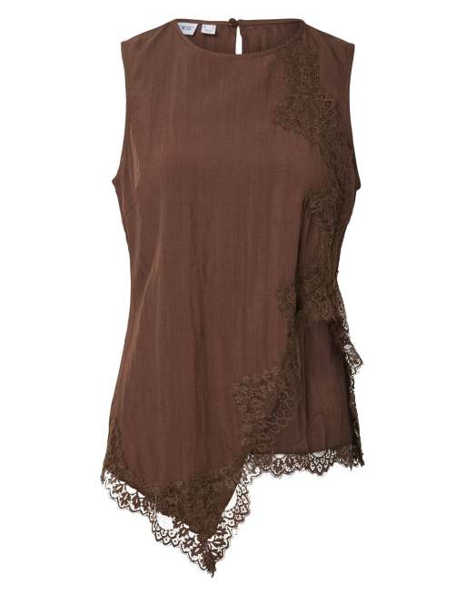 Pieces mouwloze top in donkerbruin, 7 van 7