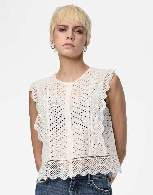 Pieces - Mouwloze top in wit