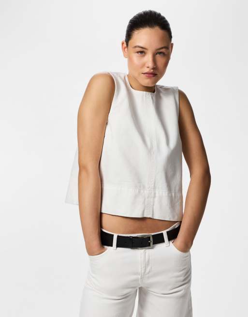 Pieces - Mouwloze top in wit, 6 van 7