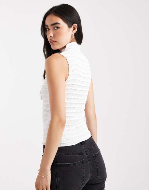 Pieces - Mouwloze top met textuur in wit, 3 van 4