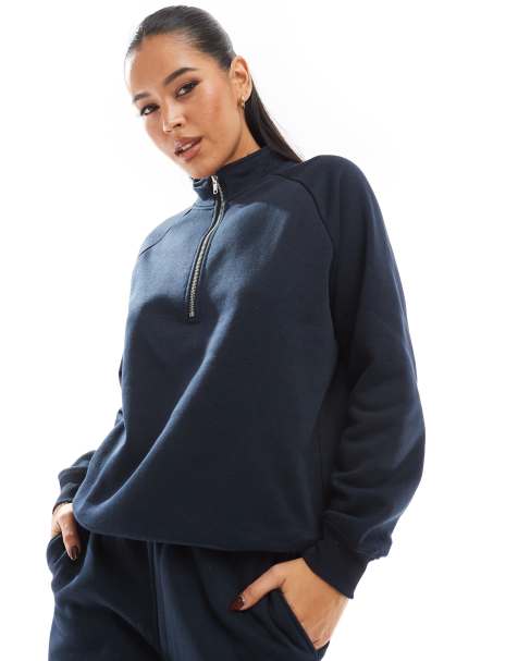 Pieces - Mørk marineblå sweatshirt med halv lynlås - Del af sæt - view 1