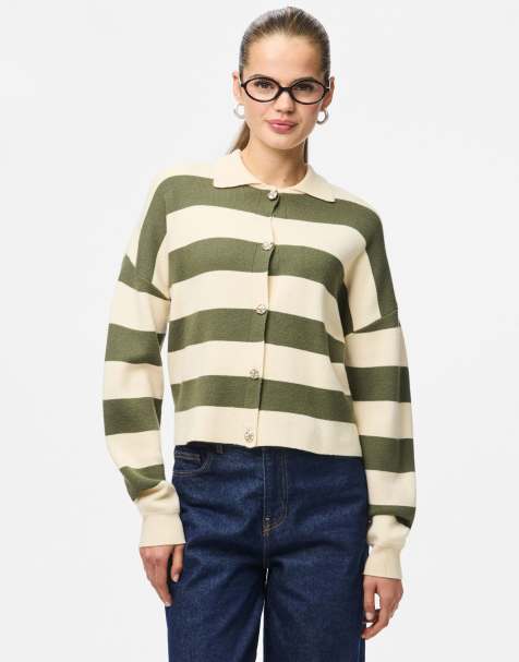 Pieces - Mørkegrøn strikket cardigan - view 1