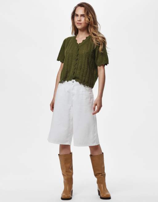 Pieces - Mørkegrøn strikket cardigan, 3 af 7