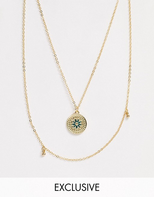 Pieces multi chain circle pendant necklace