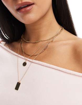 multi chain necklace with charm detail in gold